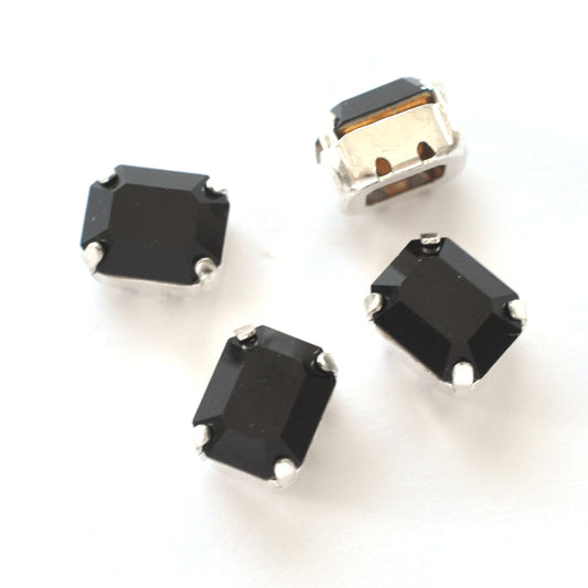 Jet 10x8mm Octagon Sew On Crystals - 4 Pieces