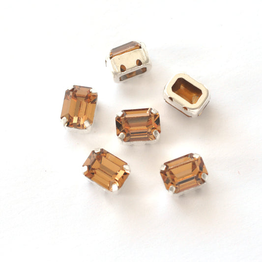 Light Colorado Topaz 8x6mm Octagon Sew On Crystals - 6 Pieces