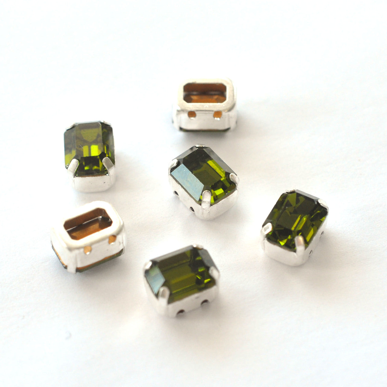 Olivine 8x6mm Octagon Sew On Crystals - 6 Pieces