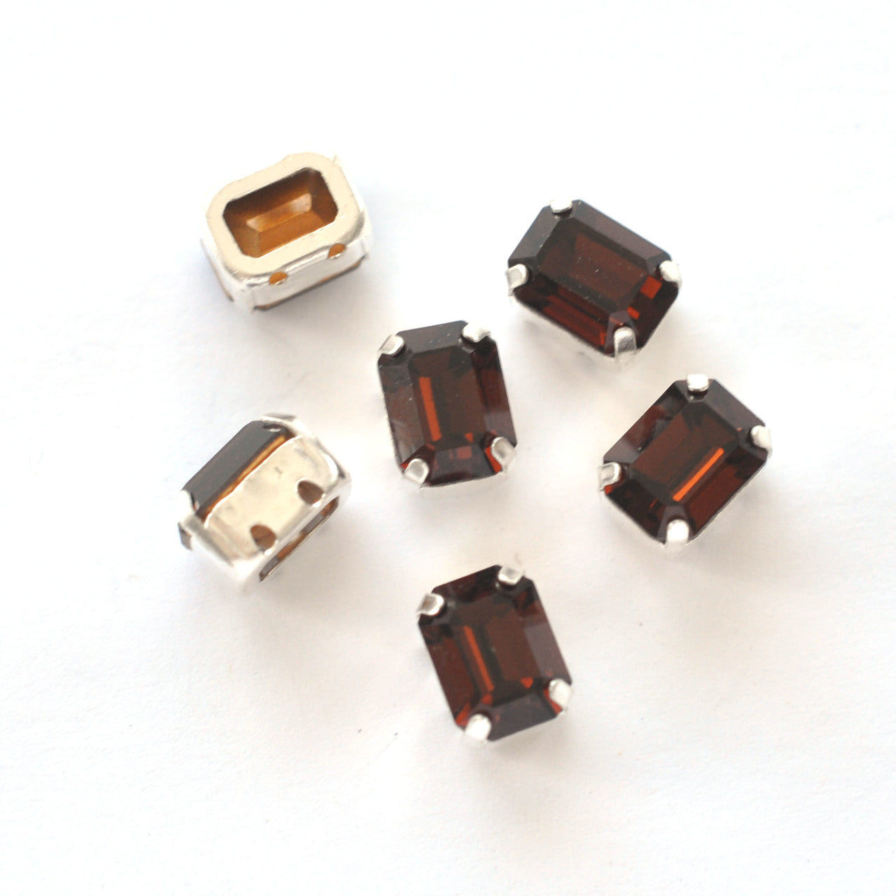 Smoked Topaz 8x6mm Octagon Sew On Crystals - 6 Pieces