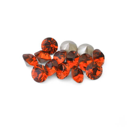 Round Austrian Crystal Article 1028 Chatons in the color Indian Red displayed on a white background. 