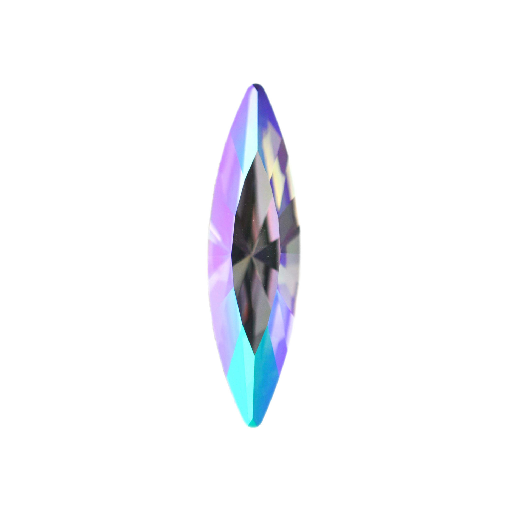 One large navette shape faceted Austrian crystal rhinestones in the color Paradise Shine displayed on a white background.