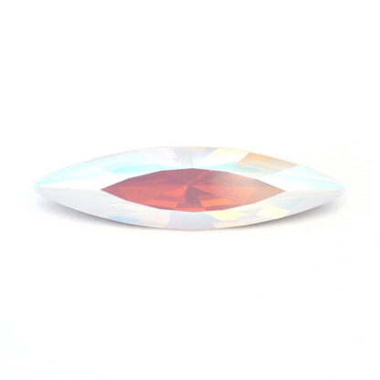 One large navette shape faceted Austrian crystal rhinestones in the color White Opal Shimmer displayed on a white background.