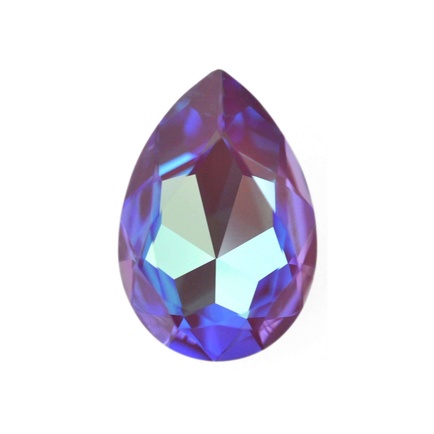 One large pear shape faceted Austrian crystal rhinestones in the color Burgundy Delite displayed on a white background.