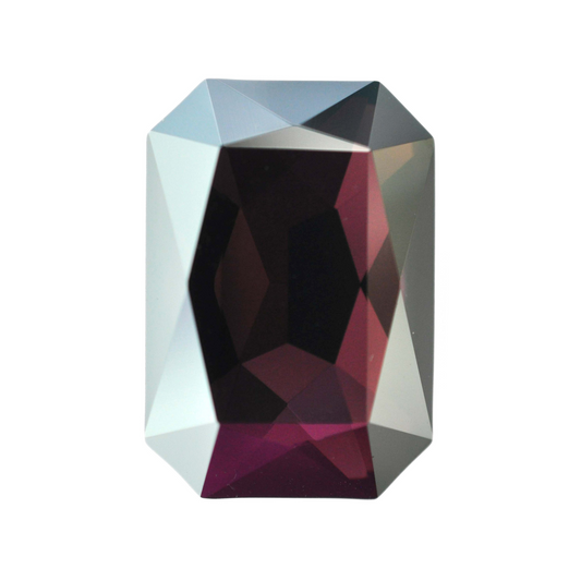One large octagon shape faceted Austrian crystal rhinestones in the color Amethyst Satin displayed on a white background.