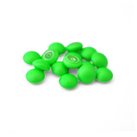 Round Austrian Crystal Glass Pearl Cabochons in the color Neon Green displayed on a white background