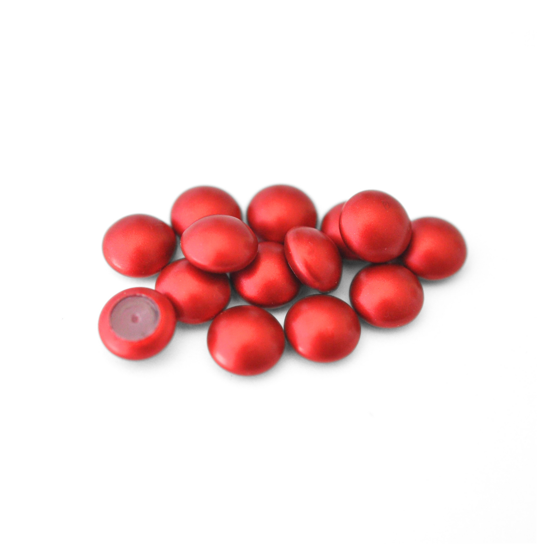 Round Austrian Crystal Glass Pearl Cabochons in the color Iridescent Rouge displayed on a white background