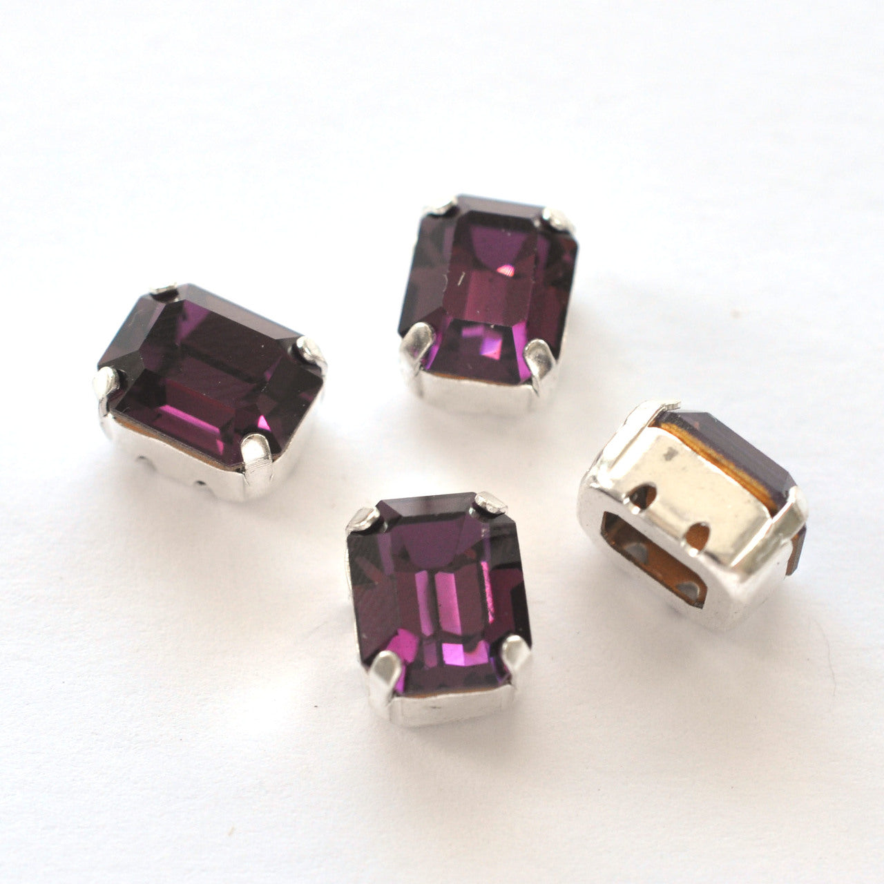 Amethyst 10x8mm Octagon Sew On Crystals - 4 Pieces