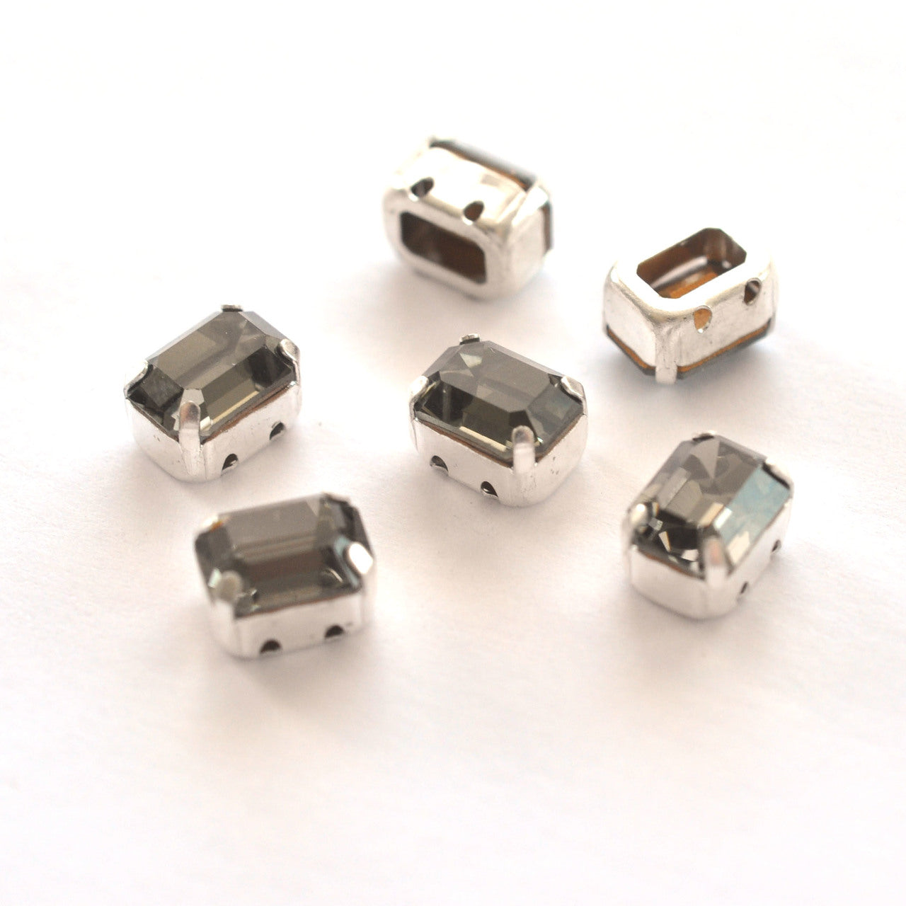 Black DIamond 8x6mm Octagon Sew On Crystals - 6 Pieces