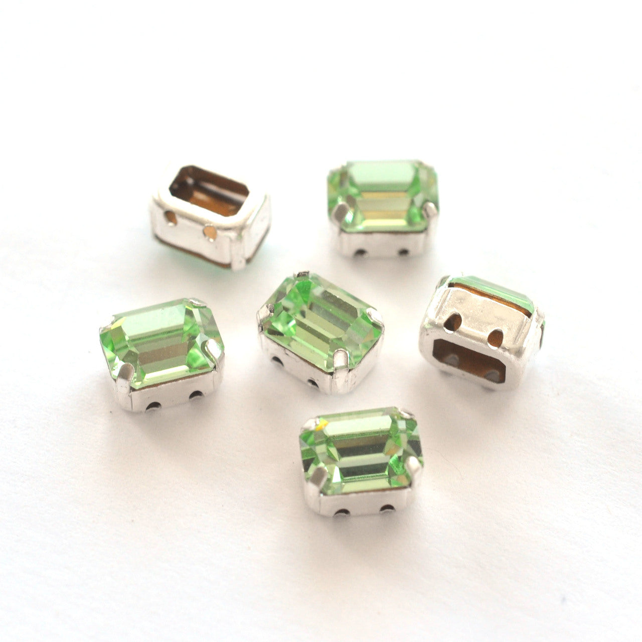 Chrysolite 8x6mm Octagon Sew On Crystals - 6 Pieces