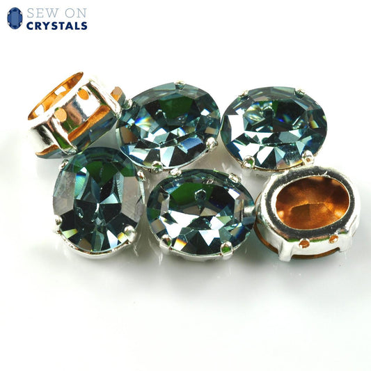 Indian Sapphire 12x10mm Oval Sew On Crystals - 6 Pieces