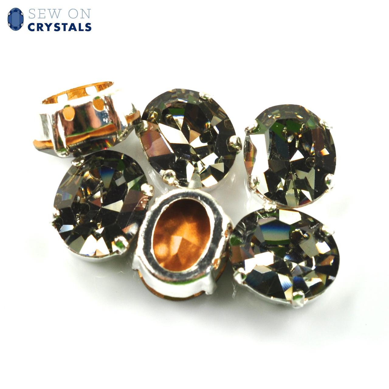 Black Diamond 12x10mm Oval Sew On Crystals - 6 Pieces