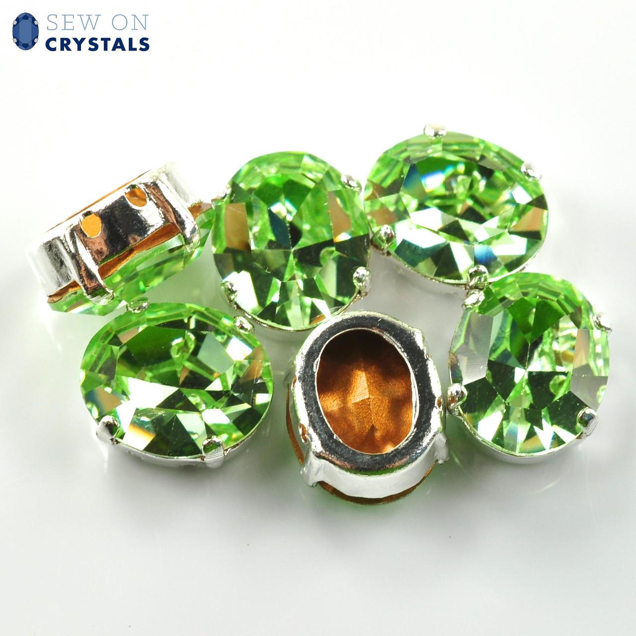 Chrysolite 12x10mm Oval Sew On Crystals - 6 Pieces