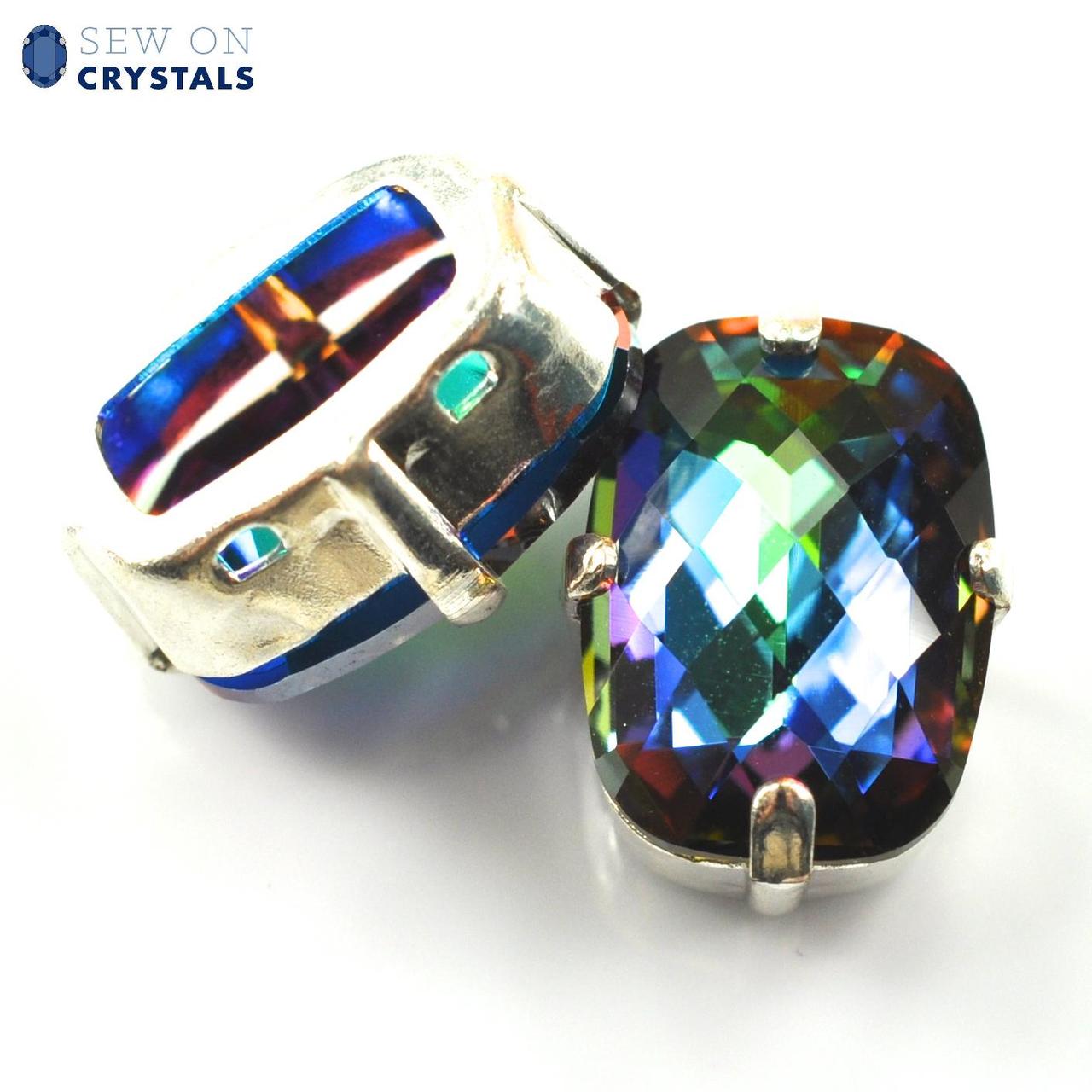 Green Sphinx 14x10mm Rounded Octagon Sew On Crystals - 2 Pieces