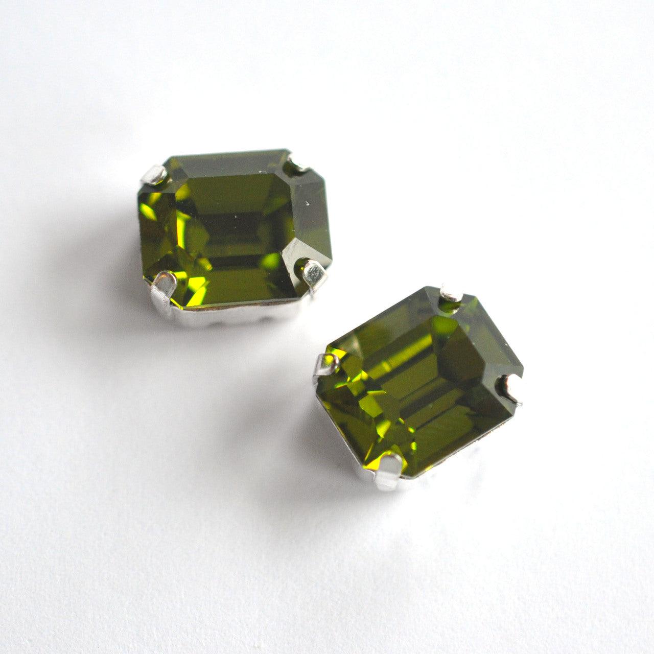Olivine 12x10mm Octagon Sew On Crystals - 2 Pieces