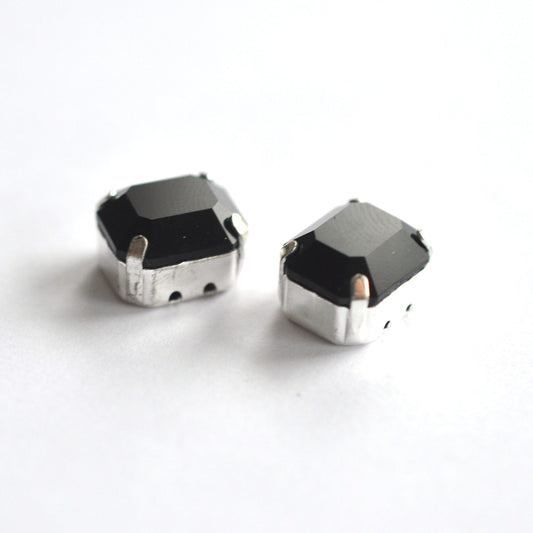Jet 12x10mm Octagon Sew On Crystals - 2 Pieces