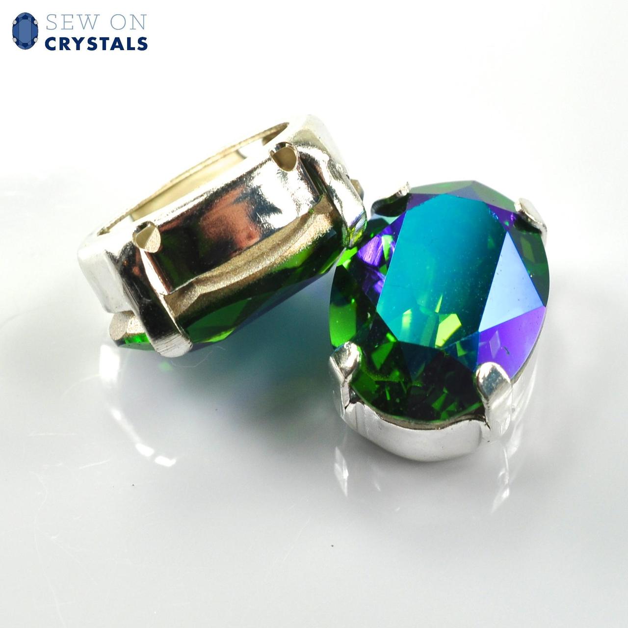 Fern Green Glacier Blue 14x10mm Oval Sew On Crystals - 2 Pieces