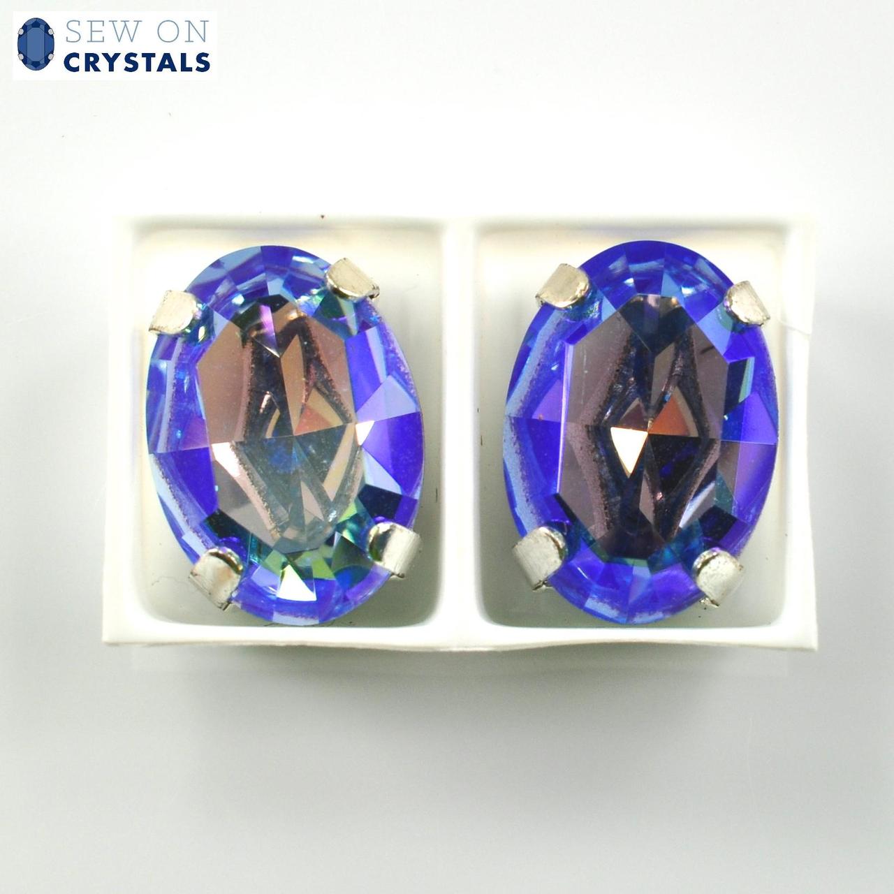 Light Sapphire Glacier Blue 14x10mm Oval Sew On Crystals - 2 Pieces