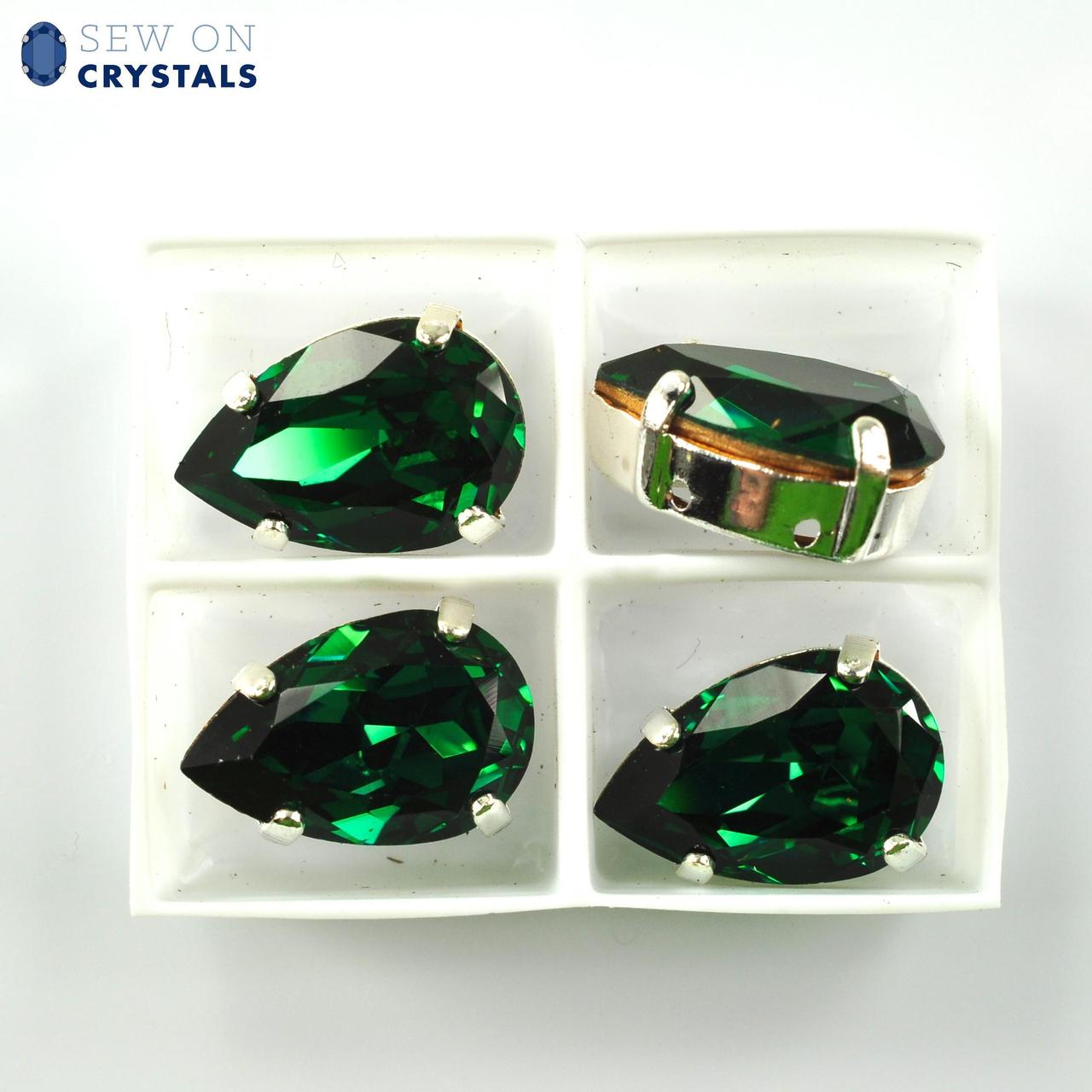 Emerald 13x8.5mm Pear Sew On Crystals - 4 Pieces