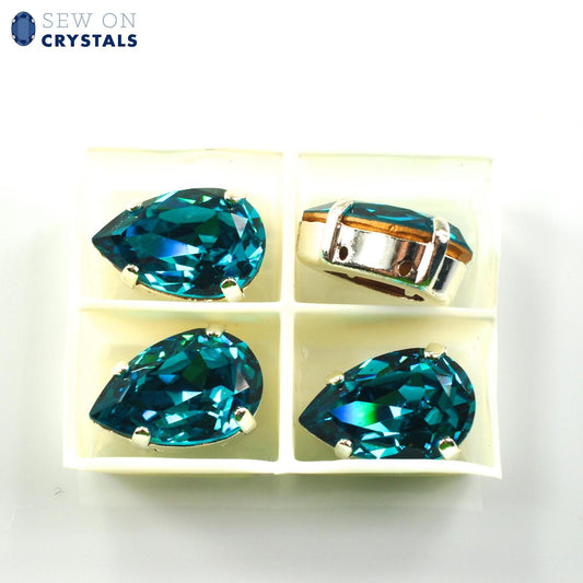 Blue Zircon 13x8.5mm Pear Sew On Crystals - 4 Pieces