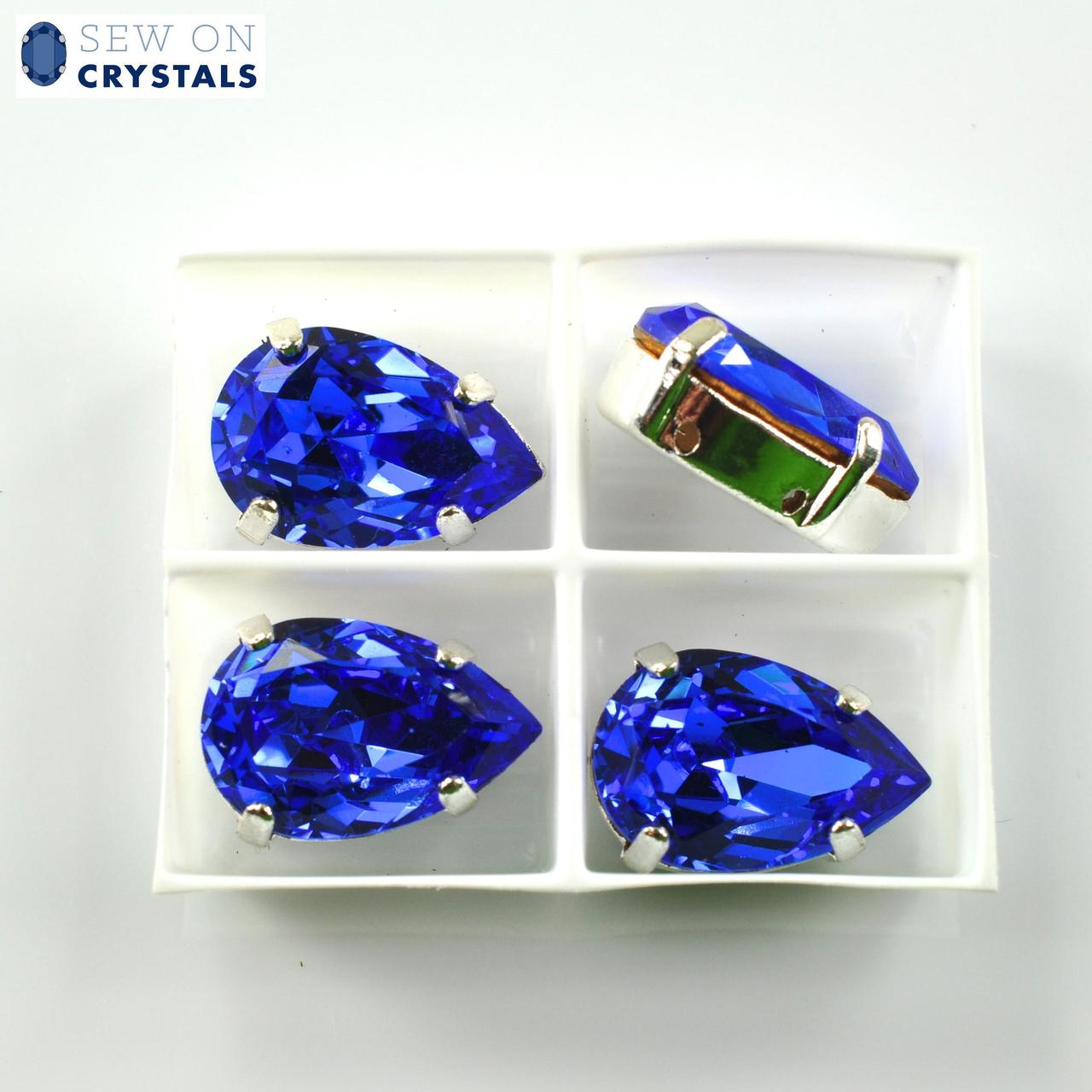 Sapphire 13x8.5mm Pear Sew On Crystals - 4 Pieces