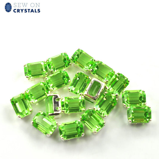 Peridot Unfoiled 7x5mm Octagon Sew On Crystals - 18pcs