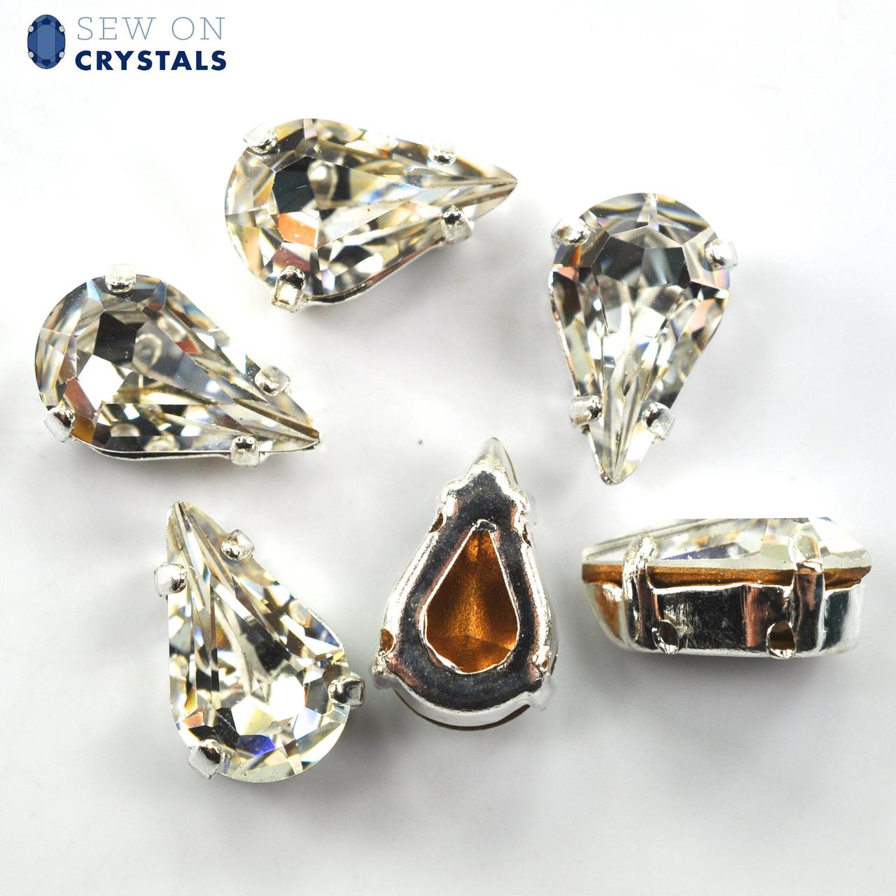 Crystal 13x7.8mm Pear Sew On Crystals - 6 Pieces