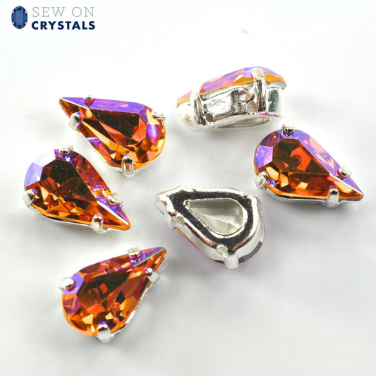 Topaz AB 13x7.8mm Pear Sew On Crystals - 6 Pieces