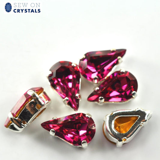 Fuchsia 13x7.8mm Pear Sew On Crystals - 6 Pieces