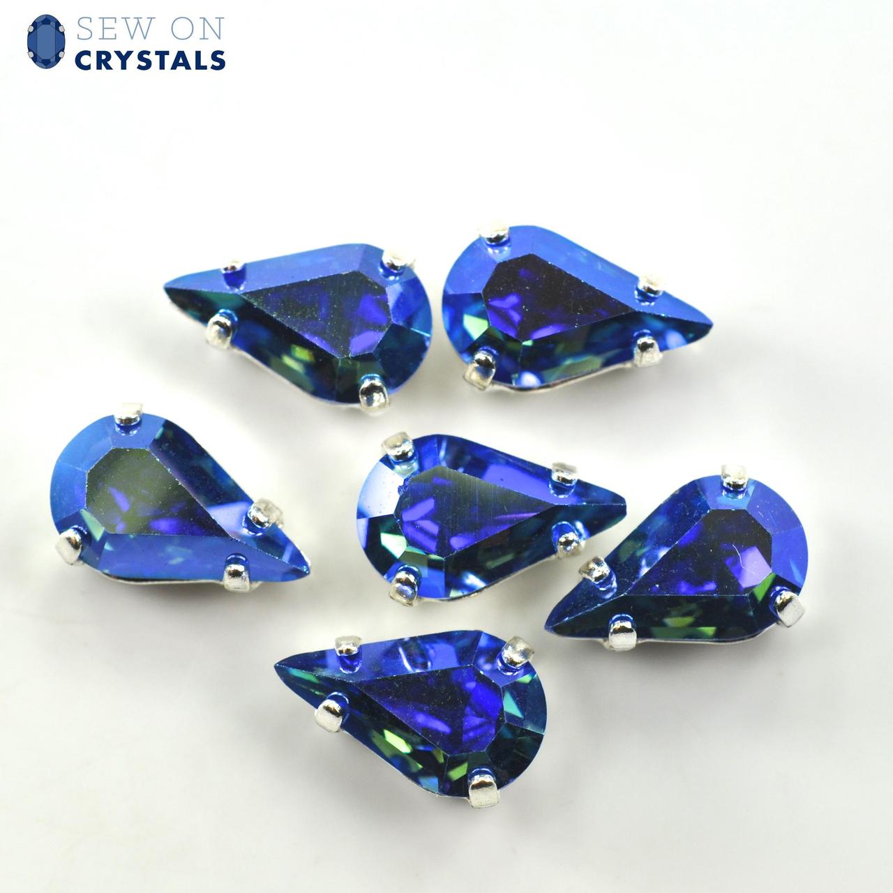 Sapphire AB 13x7.8mm Pear Sew On Crystals - 6 Pieces