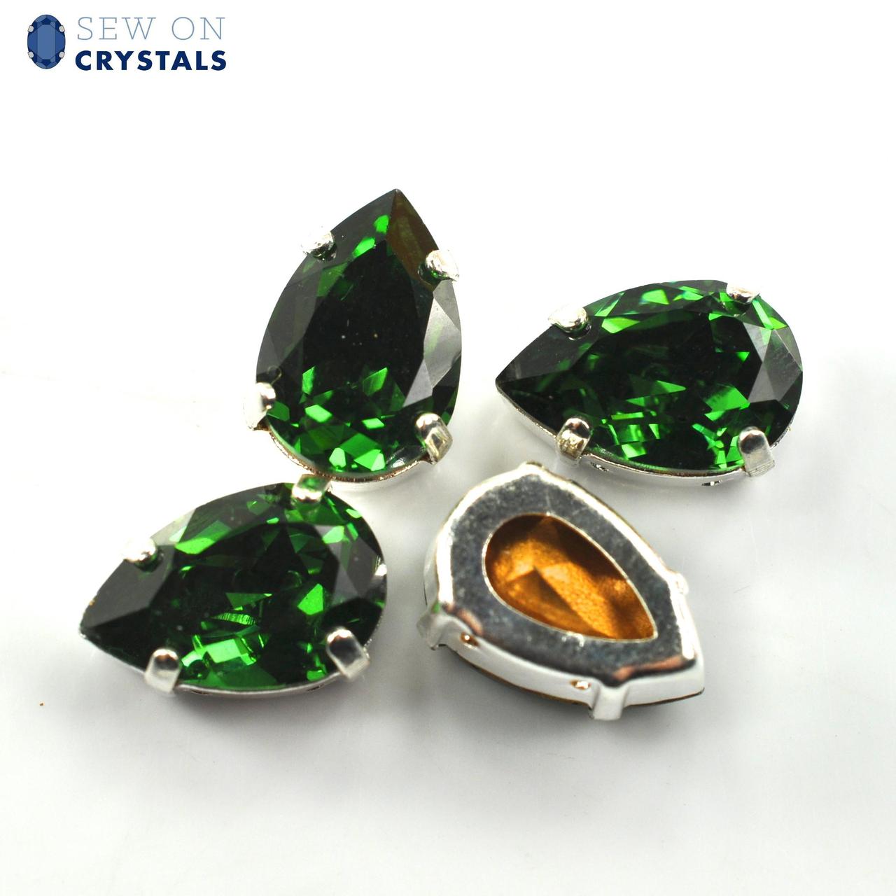 Green Turmaline 13x8.5mm Pear Sew On Crystals - 4 Pieces