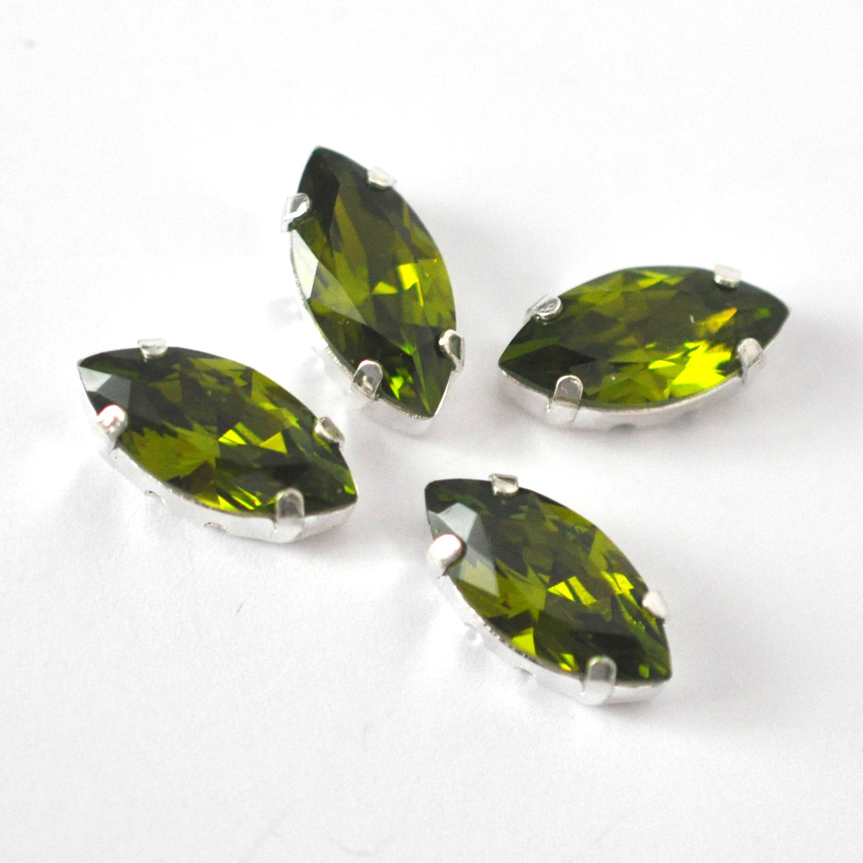 Olivine 15x7mm Navette Sew On Crystals - 4 Pieces