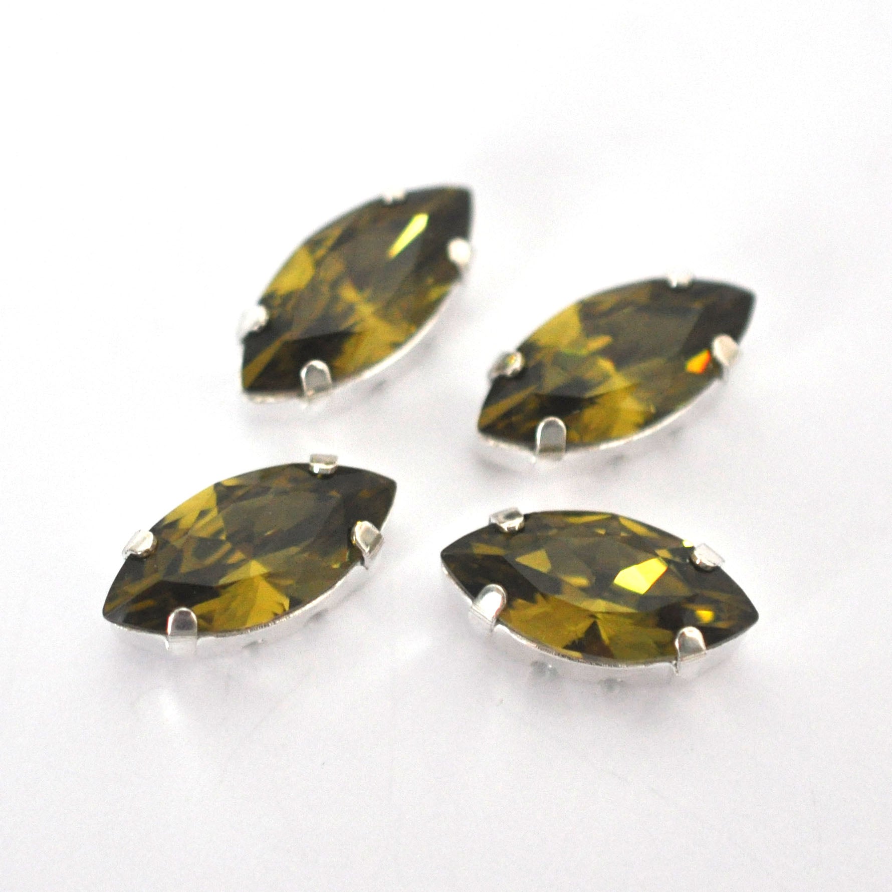 Khaki 15x7mm Navette Sew On Crystals - 4 Pieces