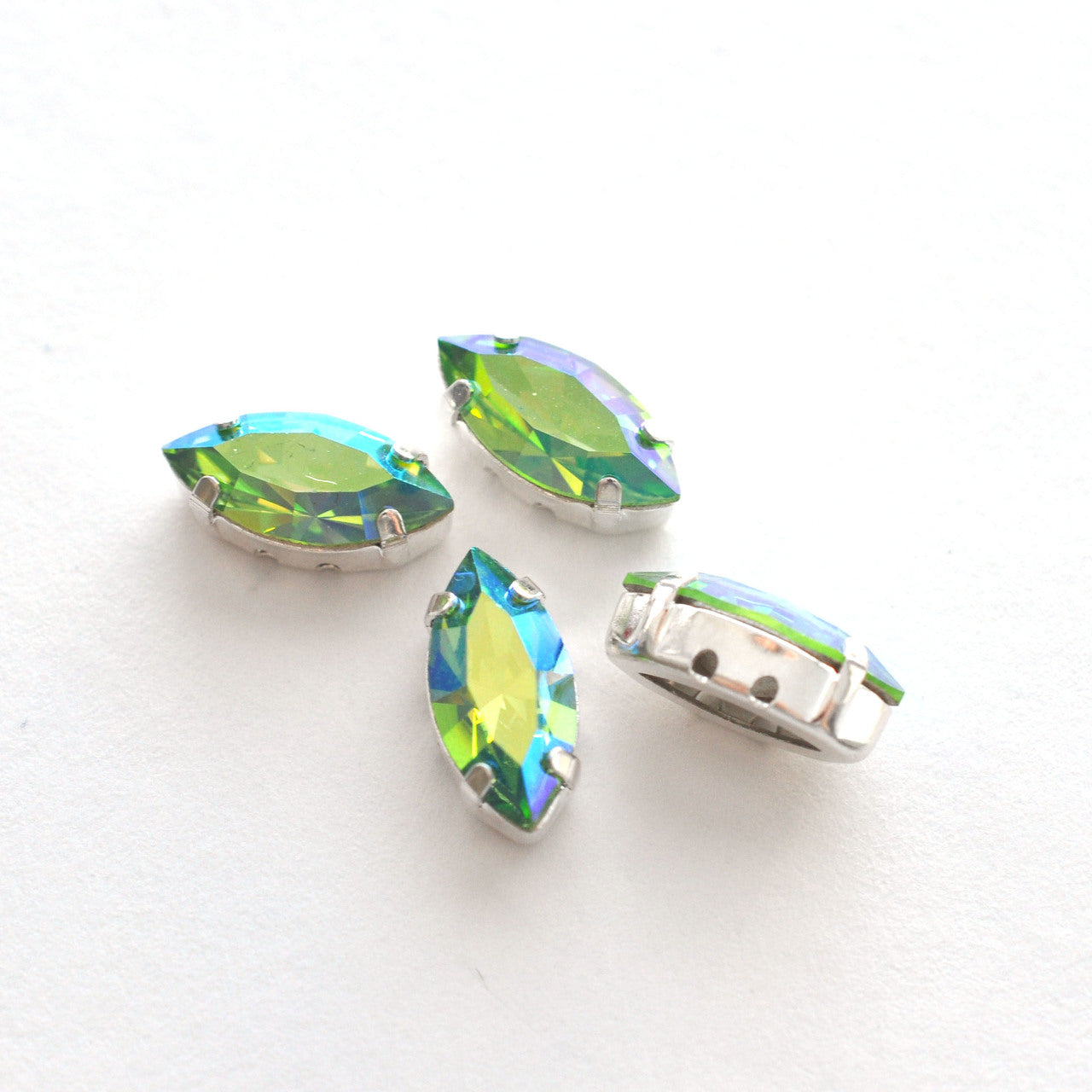 Peridot AB 15x7mm Navette Sew On Crystals - 4 Pieces