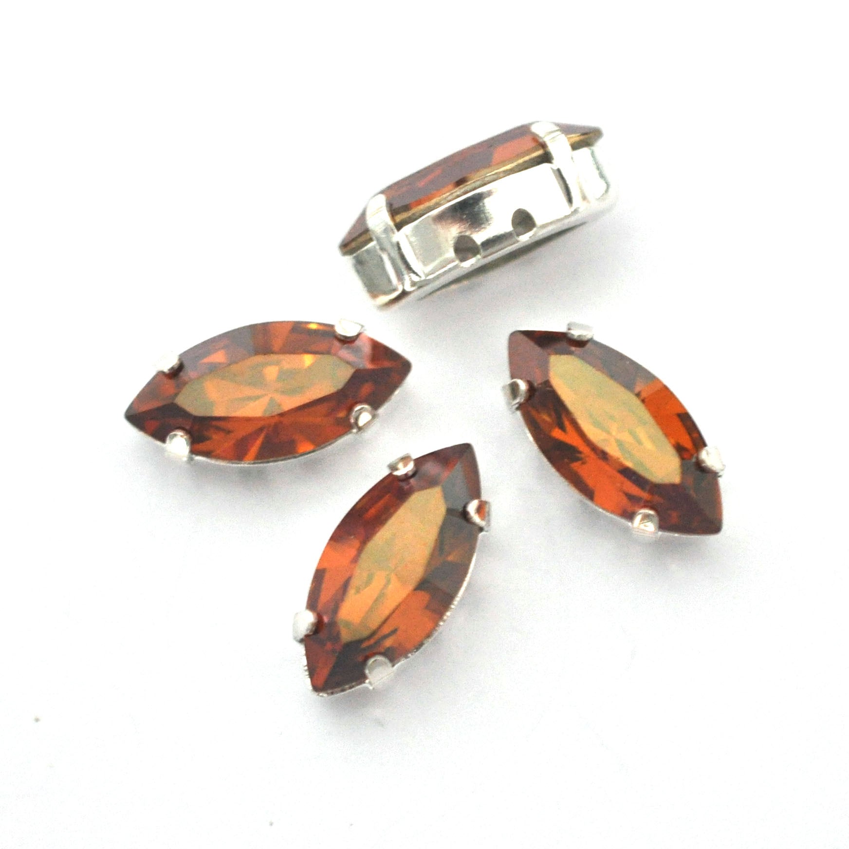 Copper 15x7mm Navette Sew On Crystals - 4 Pieces