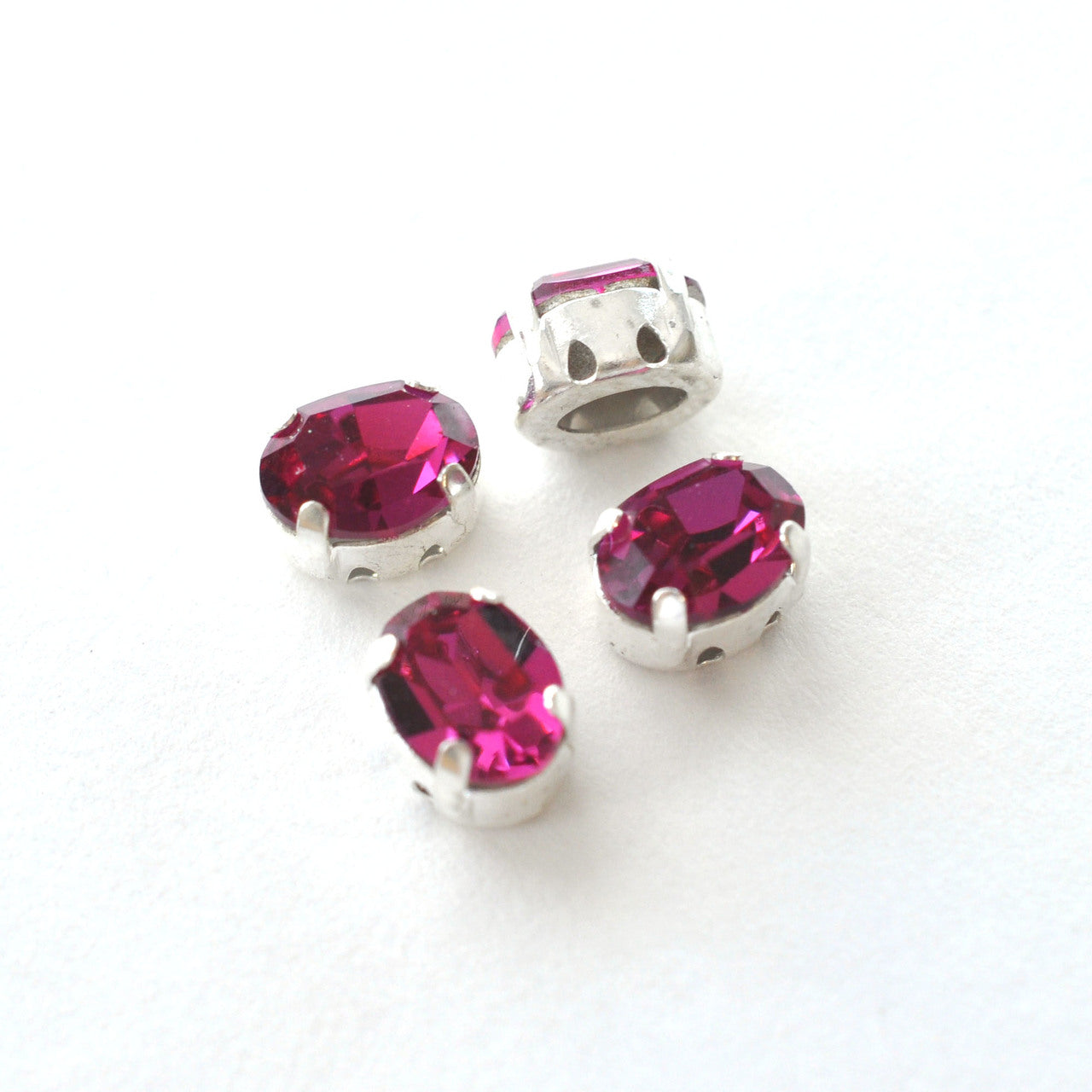 Fuchsia 8x6mm Sew On Set Ovals - 4 Pieces