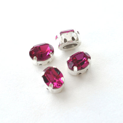 Fuchsia 8x6mm Sew On Set Ovals - 4 Pieces