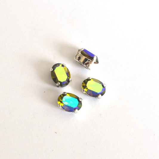 Olivine AB 8x6mm Sew On Set Ovals - 4 Pieces
