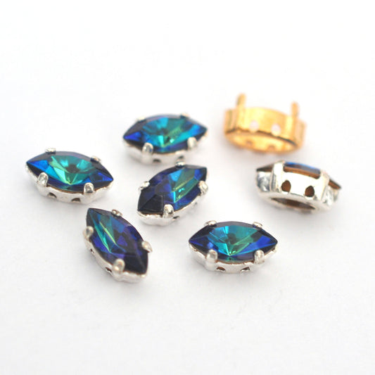 Heliotrope 10x5mm Navette Sew On Crystals - 6 Pieces