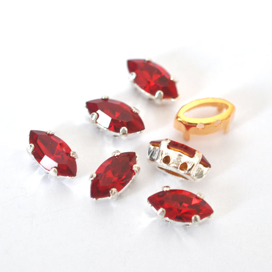 Siam 10x5mm Navette Sew On Crystals - 6 Pieces