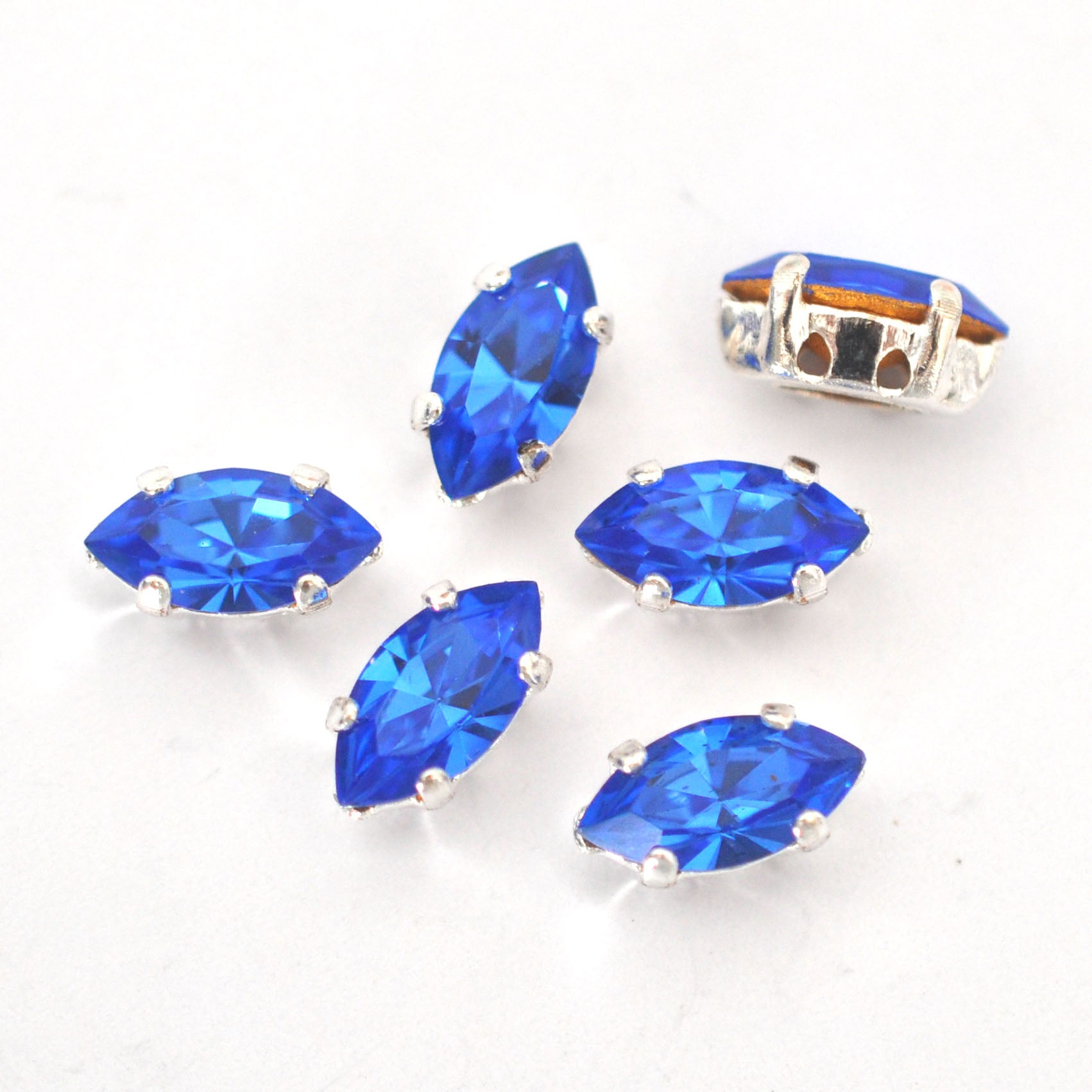 Sapphire 10x5mm Navette Sew On Crystals - 6 Pieces