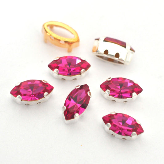 Fuchsia 10x5mm Navette Sew On Crystals - 6 Pieces