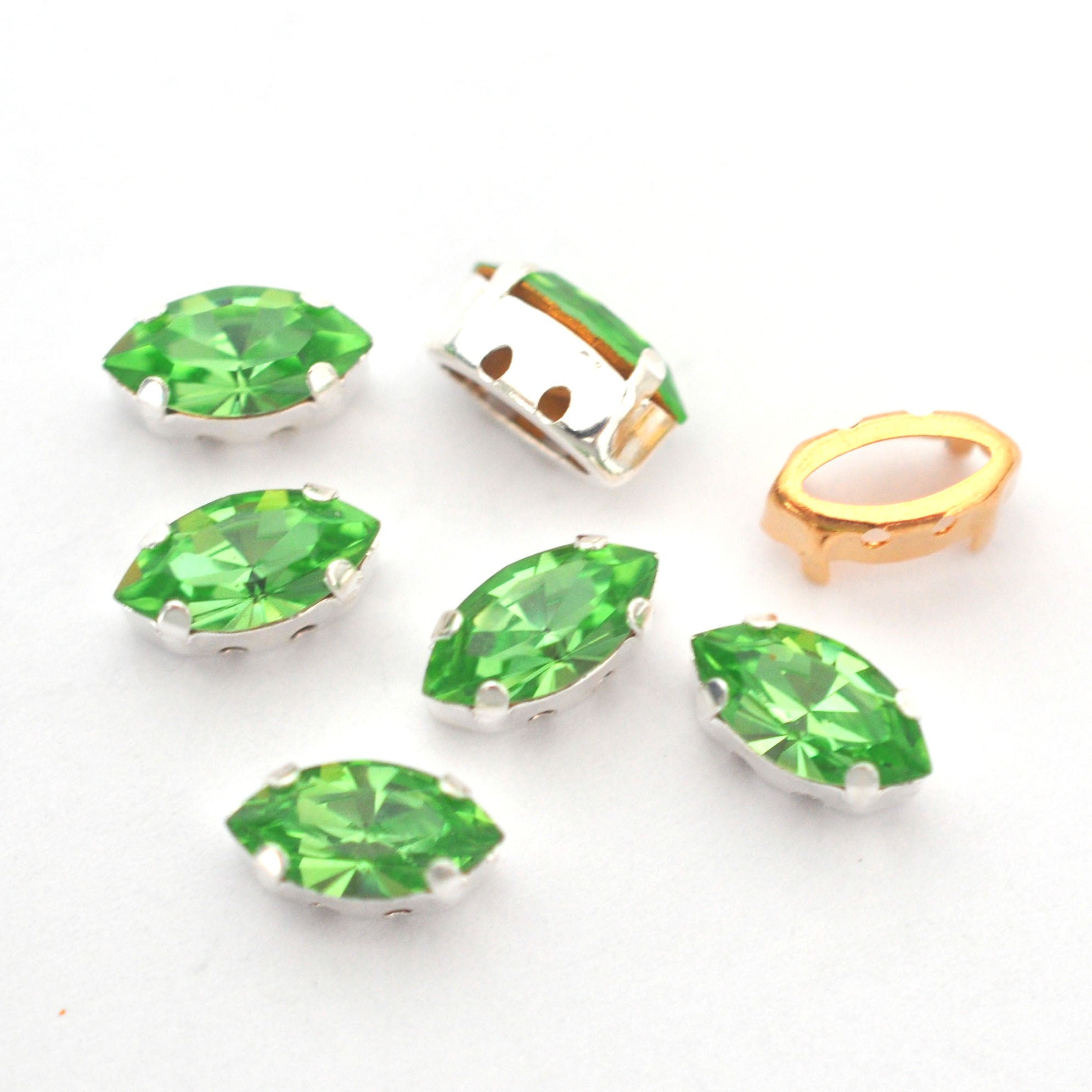 Peridot 10x5mm Navette Sew On Crystals - 6 Pieces