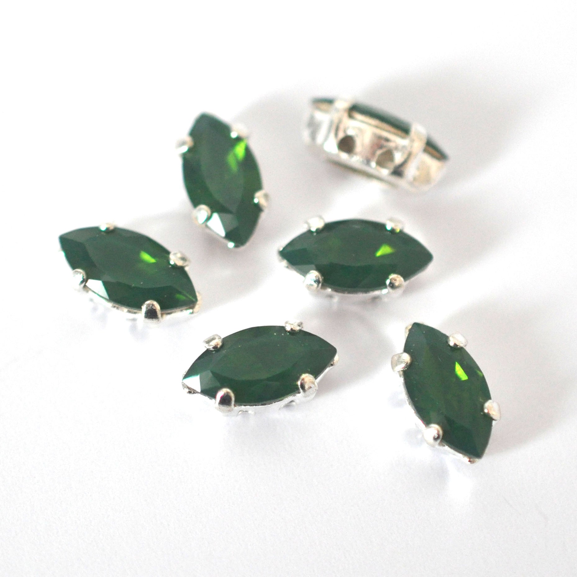 Palace Green Opal 10x5mm Navette Sew On Crystals - 6 Pieces