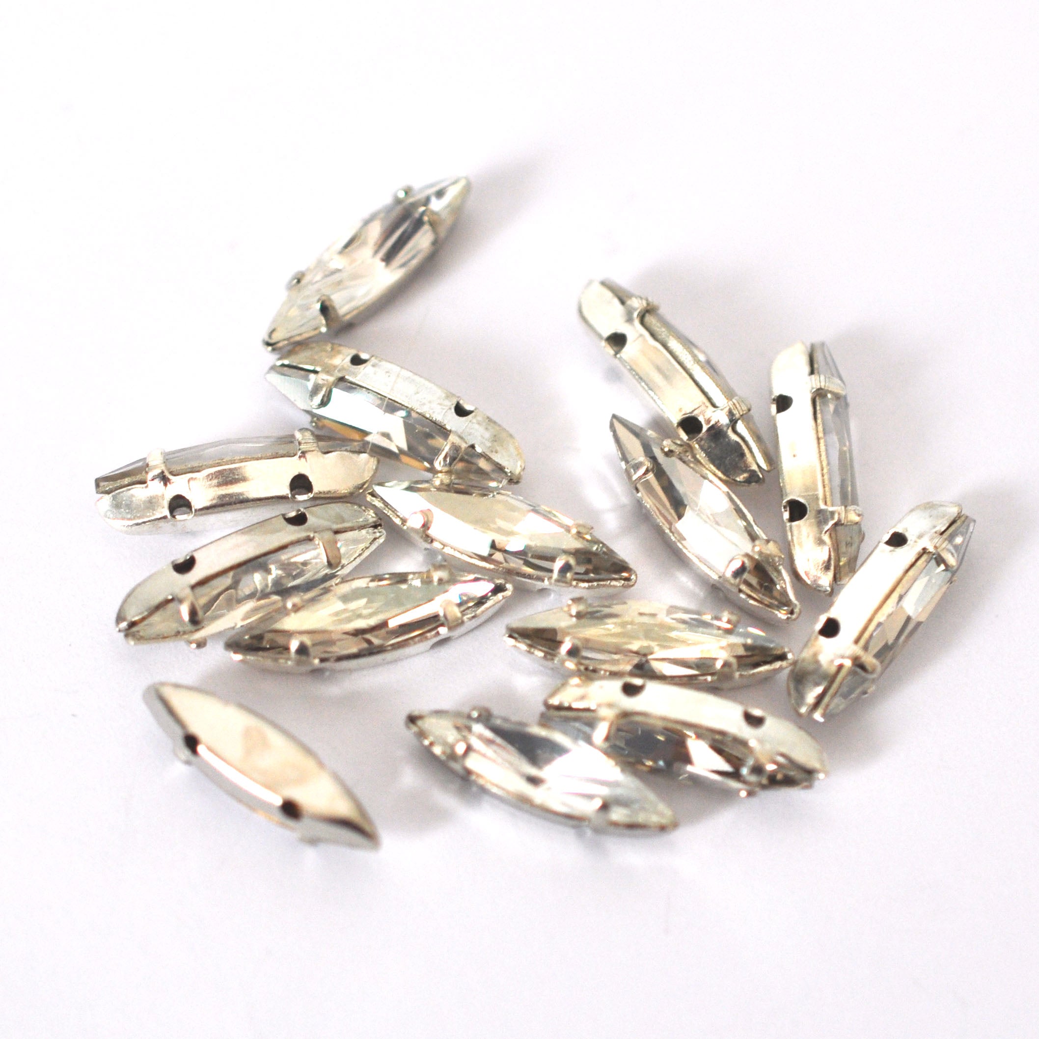 Silver Shade 15x4mm Navette Sew On Crystals - 12 Pieces