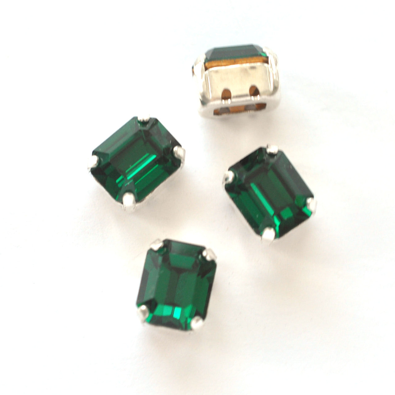 Emerald 10x8mm Octagon Sew On Crystals - 4 Pieces