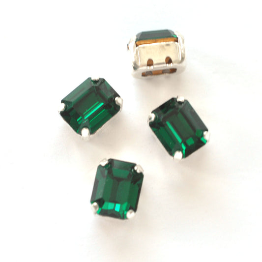 Emerald 10x8mm Octagon Sew On Crystals - 4 Pieces