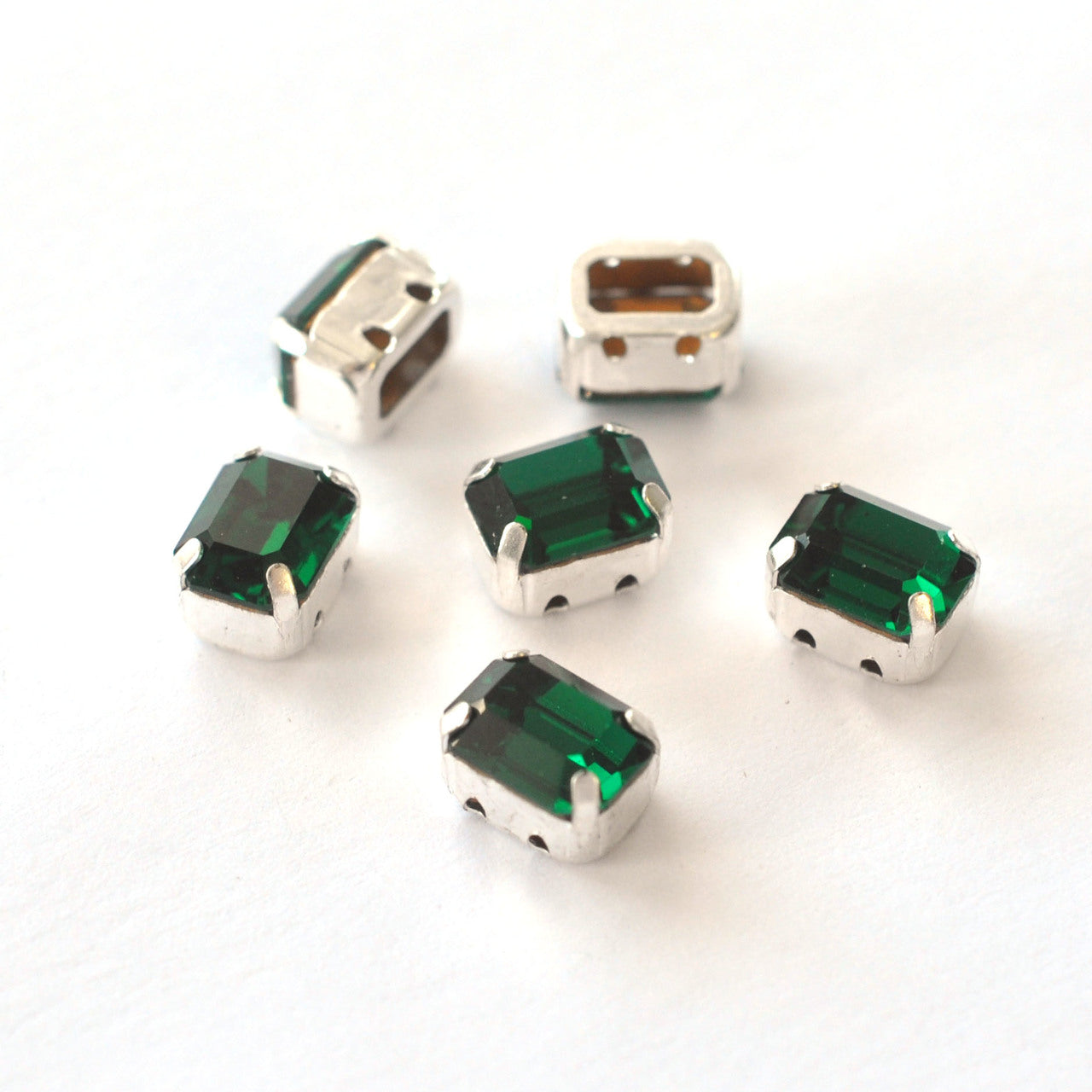 Emerald 8x6mm Octagon Sew On Crystals - 6 Pieces