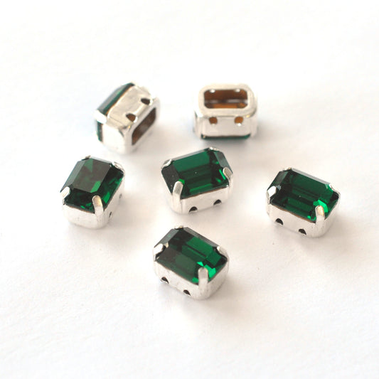 Emerald 8x6mm Octagon Sew On Crystals - 6 Pieces