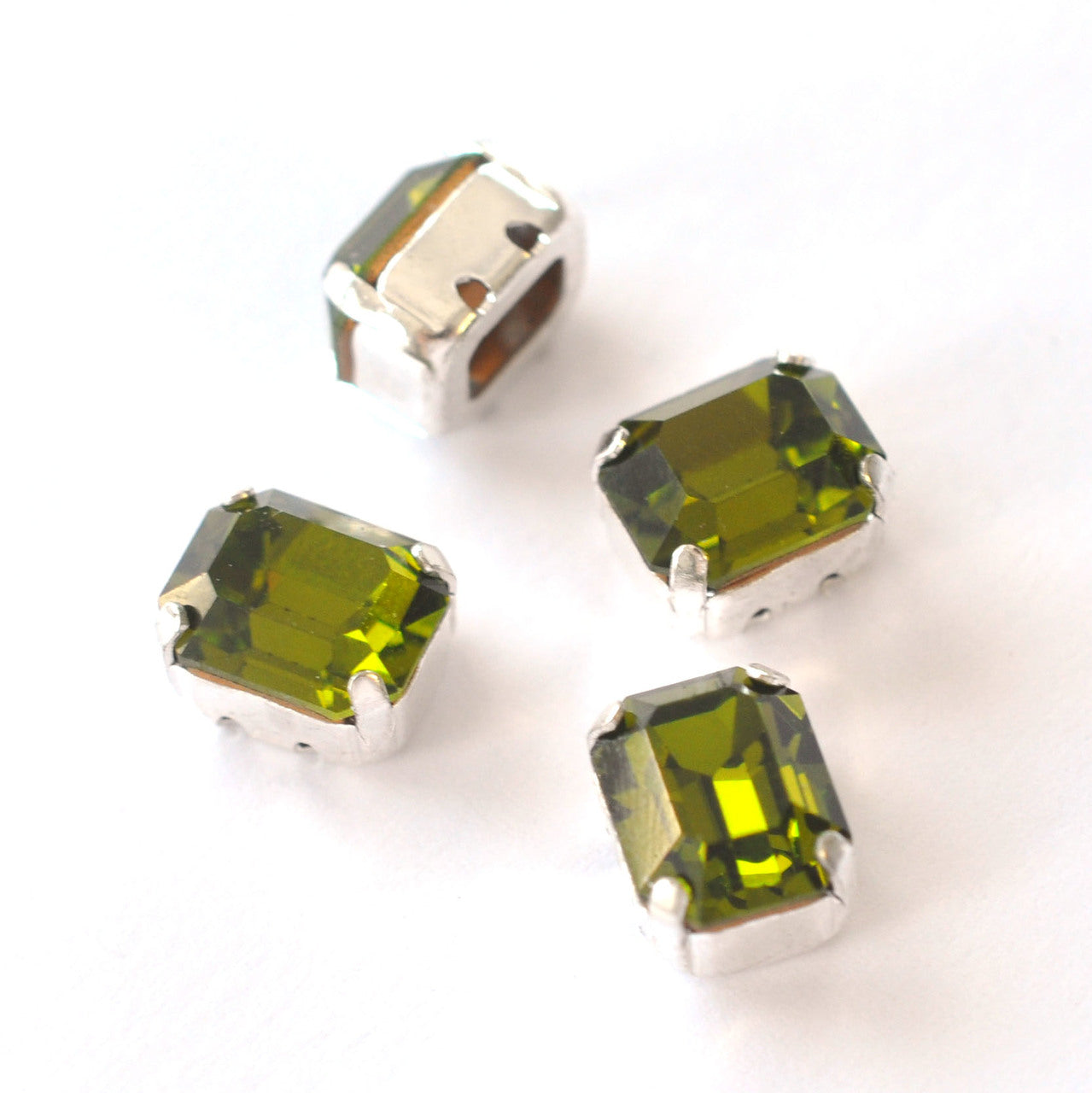 Olivine 10x8mm Octagon Sew On Crystals - 4 Pieces